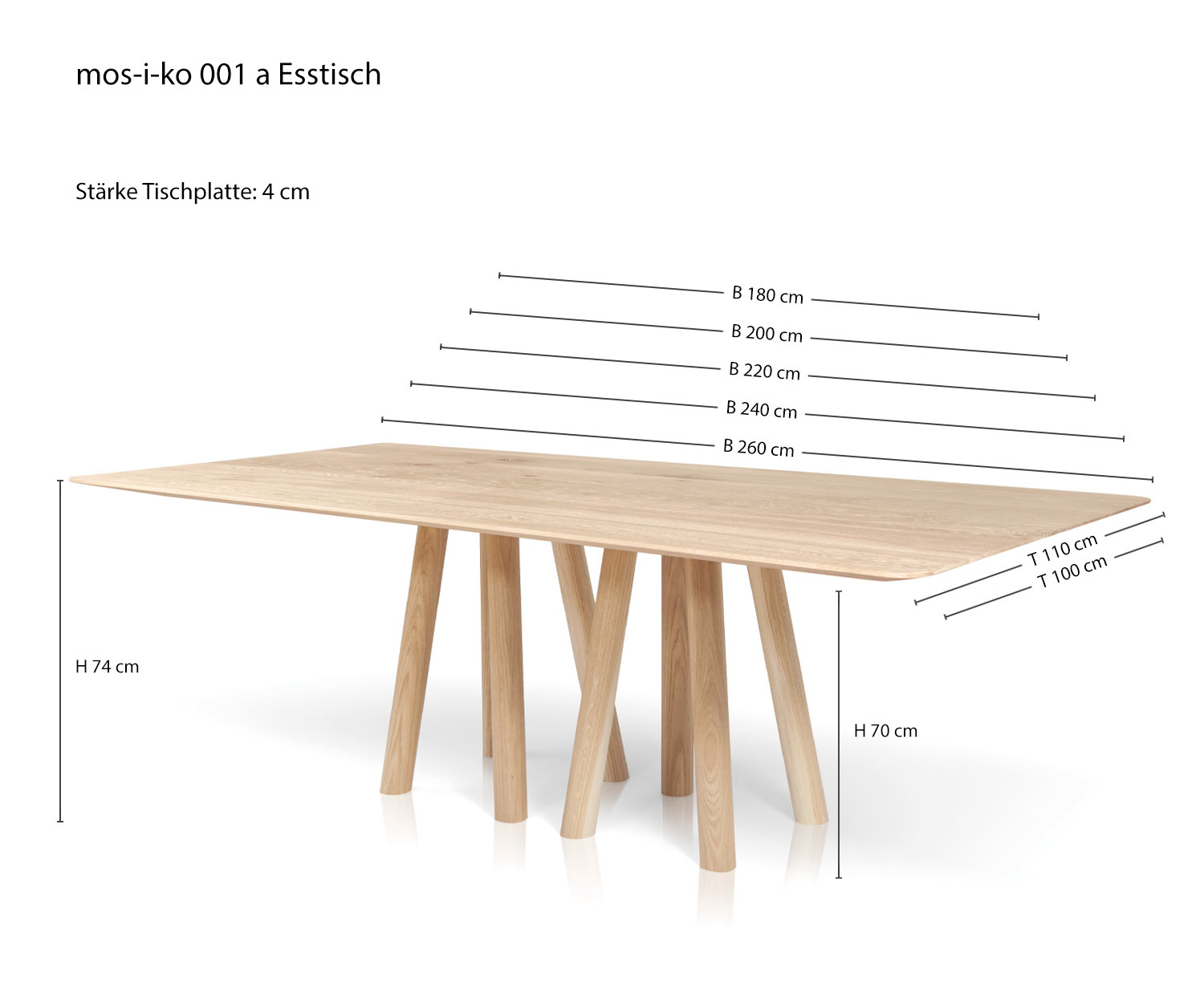 Design eetkamertafel al2 mos i ko 001 a Schets Afmetingen Maten