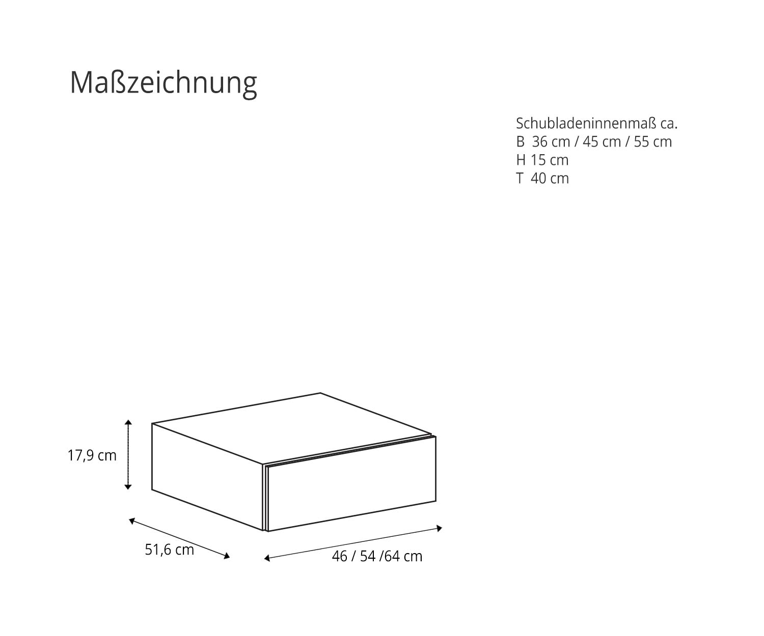 Novamobili Eenvoudig nachtkastje 1 lade Maattekening