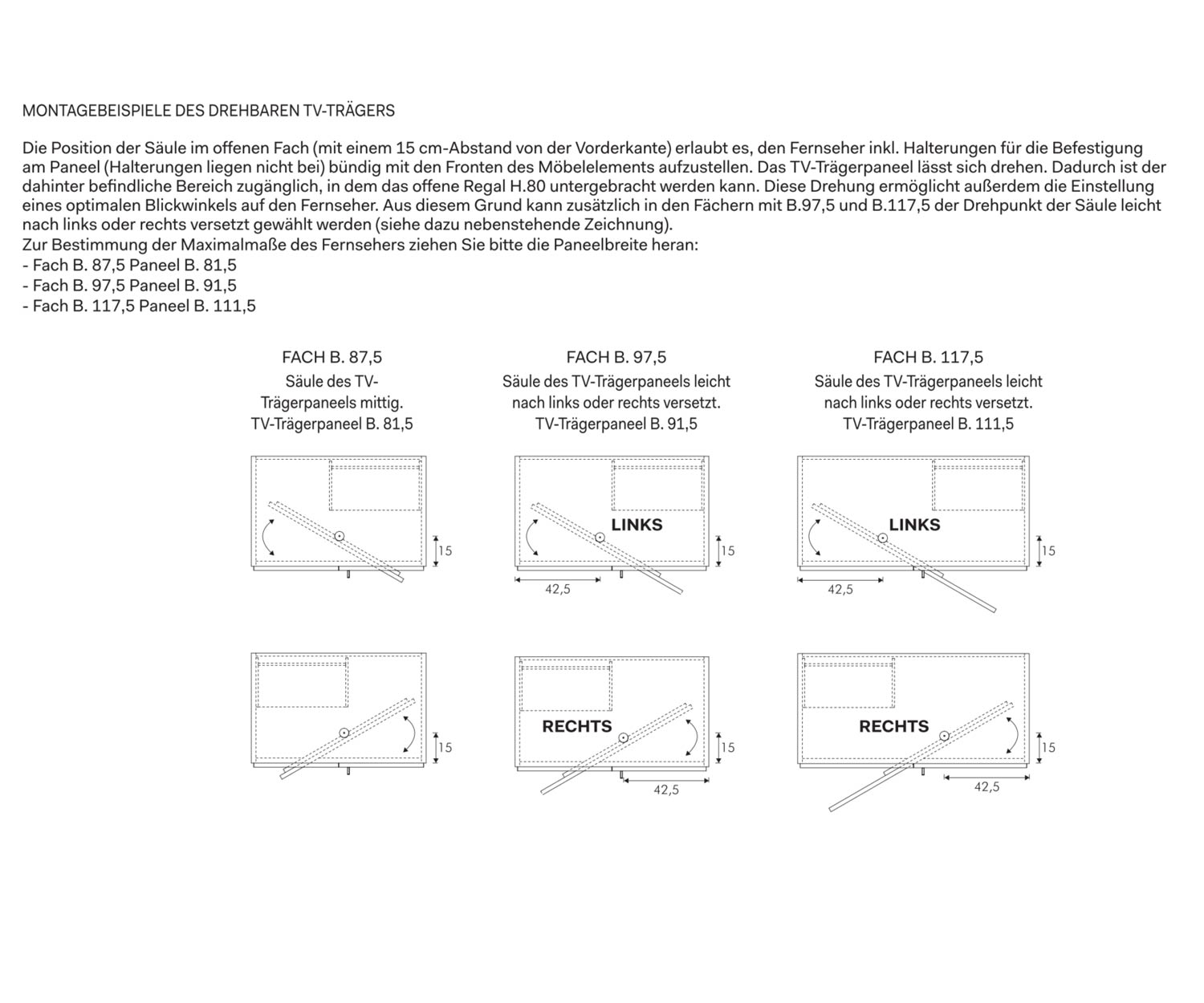 TV-compartiment Modules Breedtes Schets Afmetingen Maten