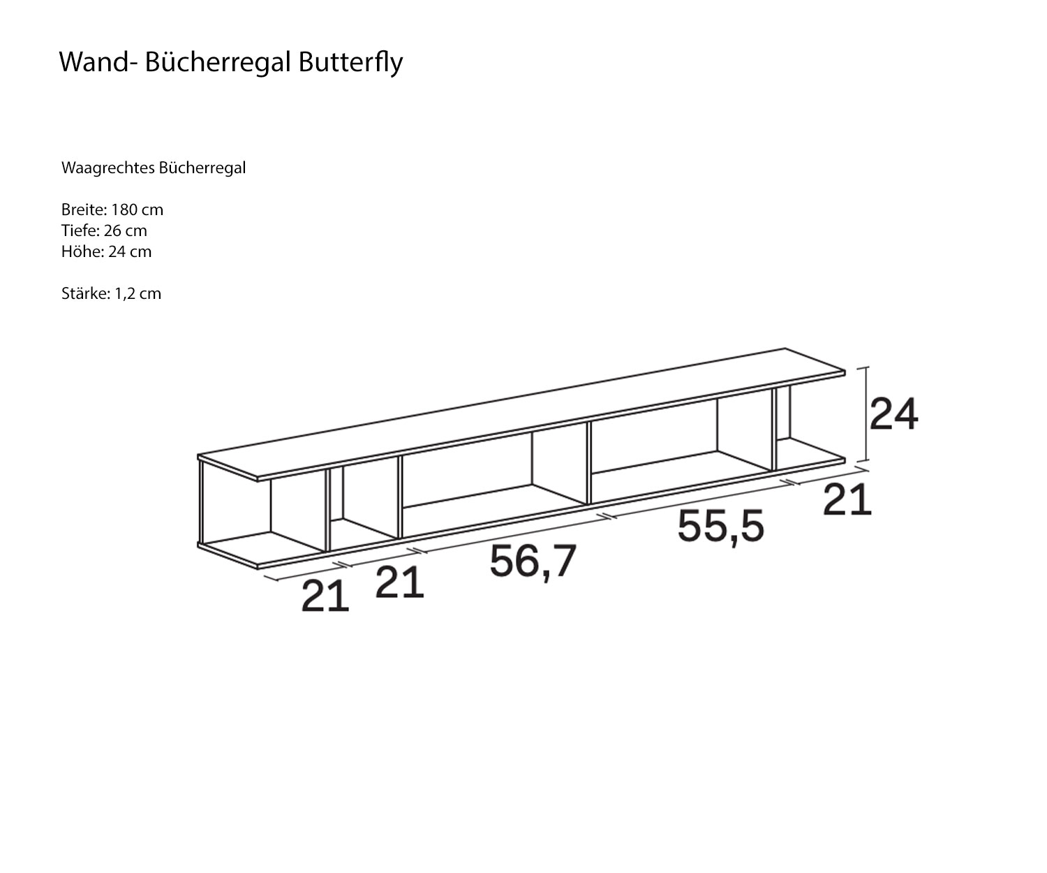 Novamobili Vlinderplank schets horizontale afmetingen