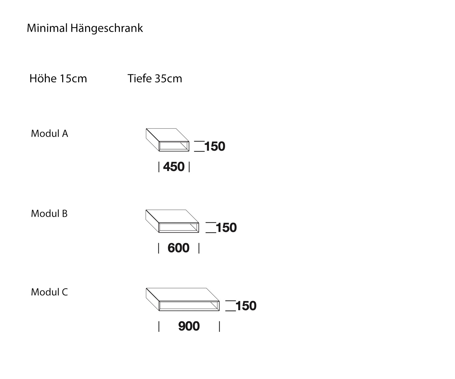 Minimal Design wandkast van Livitalia Schets open Hoogte 15 cm Afmetingen 