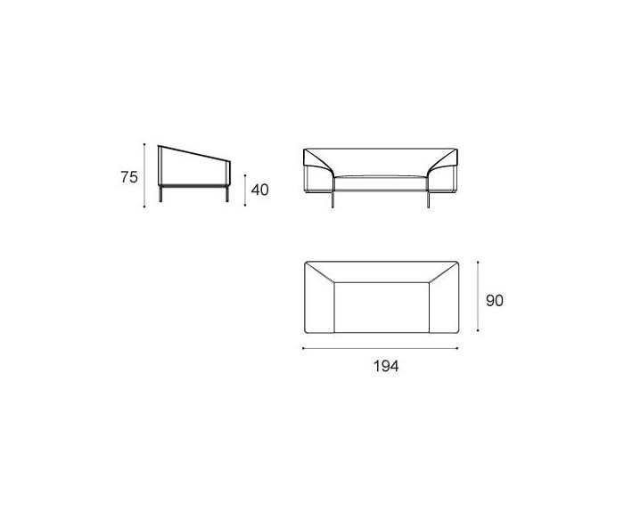 Designbank Seam van Prostoria Sketch 2 zits Maat Afmetingen