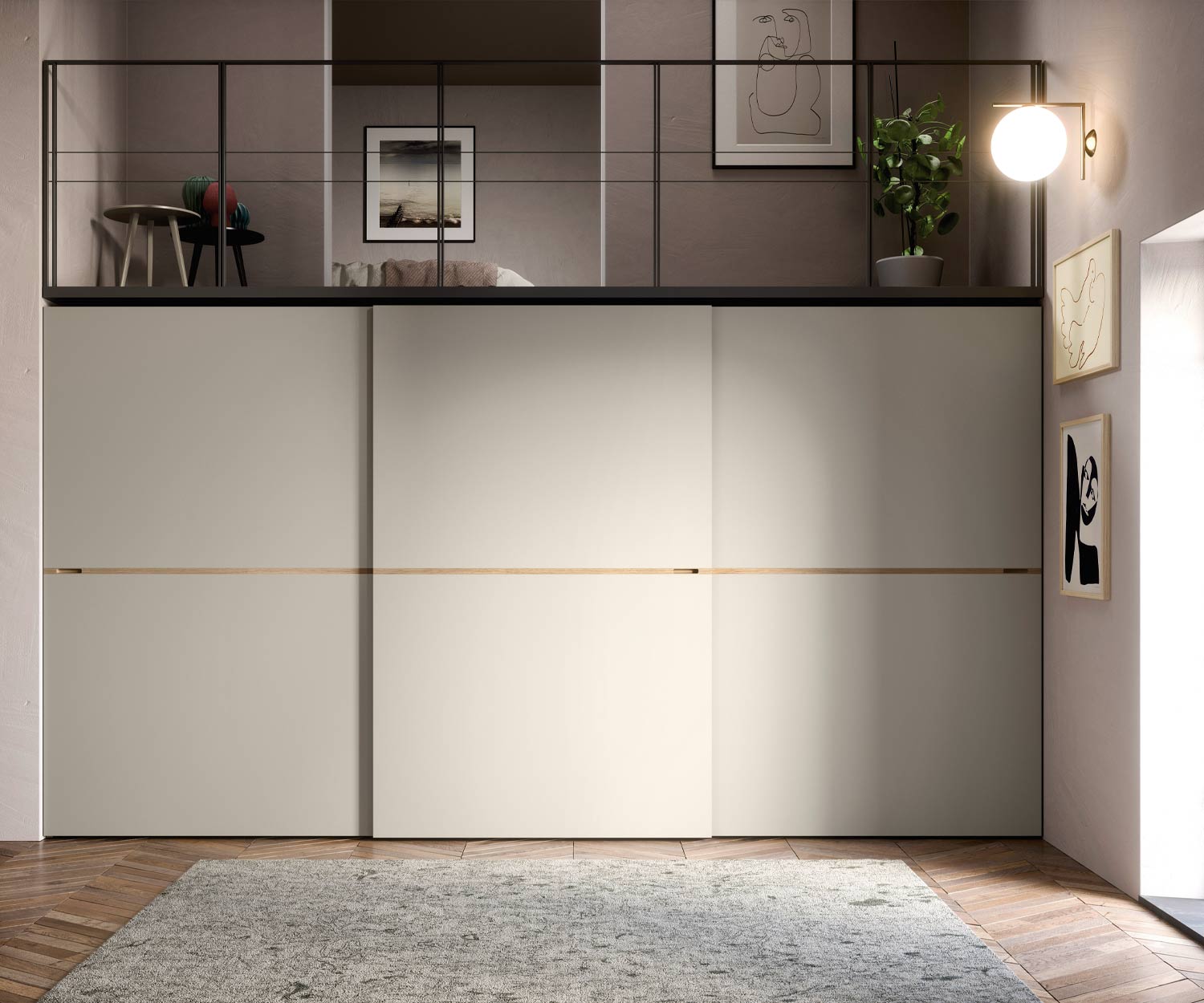 Novamobili Design kledingkast Midden schuifdeuren Beige met Miele handgreep 400 cm