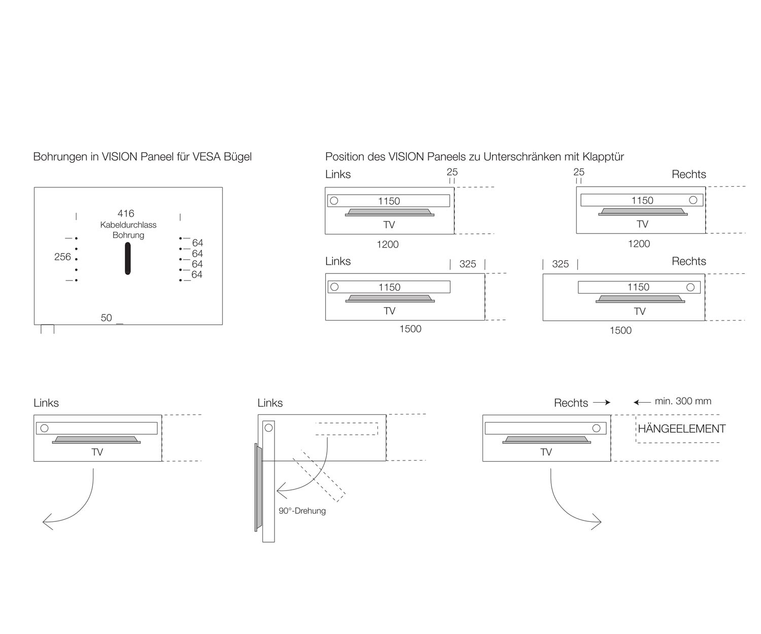 Livitalia Vision Design lowboard technologie schets afmetingen 