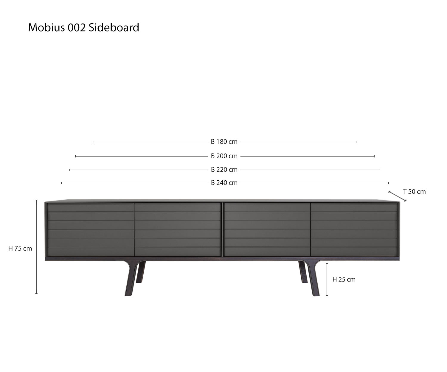 Design dressoir Mobius 002 van al2 Schets Breedtes Maten