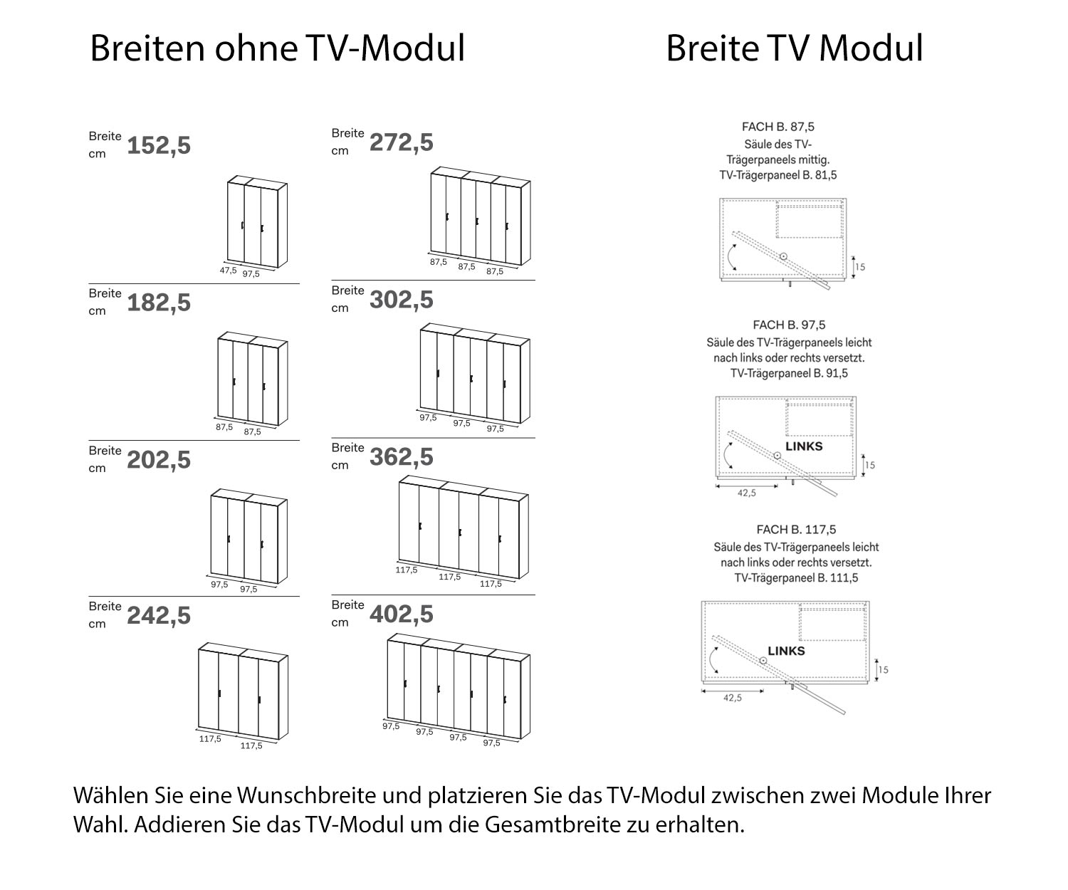 Gola TV-vakmodules breedte van Novamobili Design kleerkast 