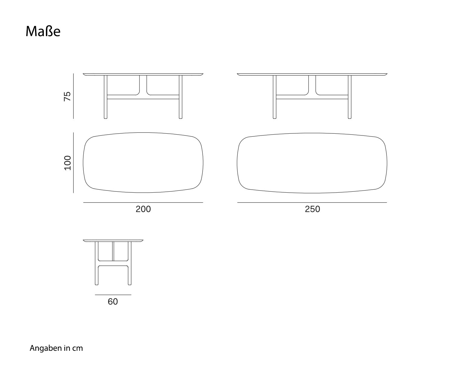 Novamobili Ontwerp tabel Torii schets afmetingen