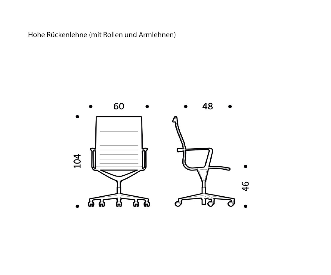 Schets afmetingen hoge rugleuning Una Chair van ICF